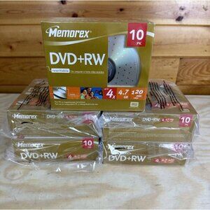 Lot of 5 Memorex DVD+RW 4x 4.7GB Slim Discs 10 Pack Blank Storage Media 50 Disk